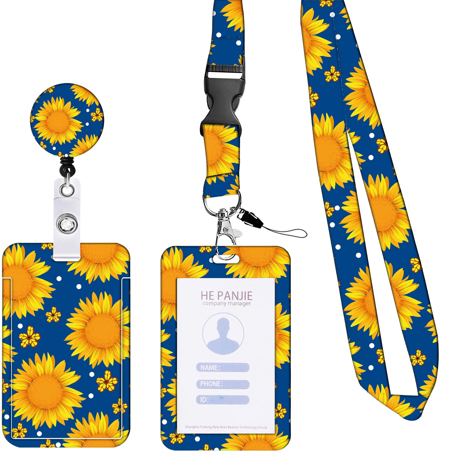 Wholesale Polyester Summer Sunflower Easy-to-pull Card Holder Key Chain